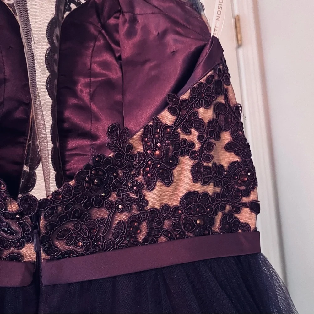 MADISON JAMES Elegant Purple Floral Lace Maxi Formal Ball Gown - Picture 9 of 17